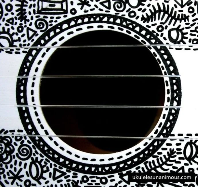 Close up of ukulele strings.