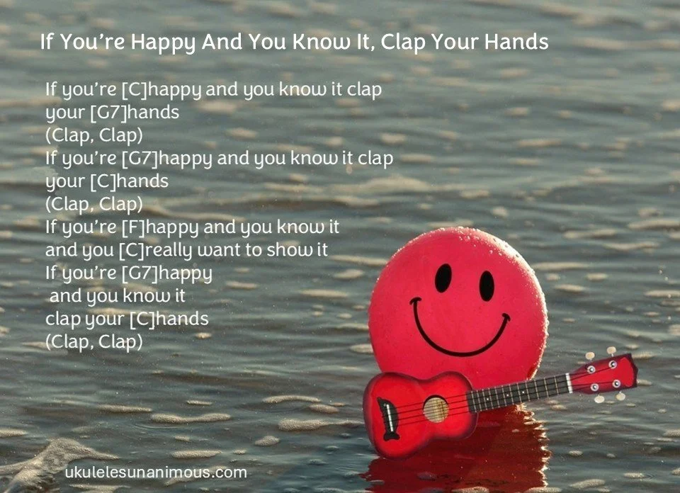 Ukulele chords and lyrics to if you're happy and you know it.