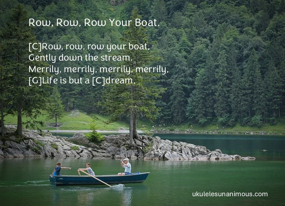 Ukulele chords and lyrics for row row row your boat.