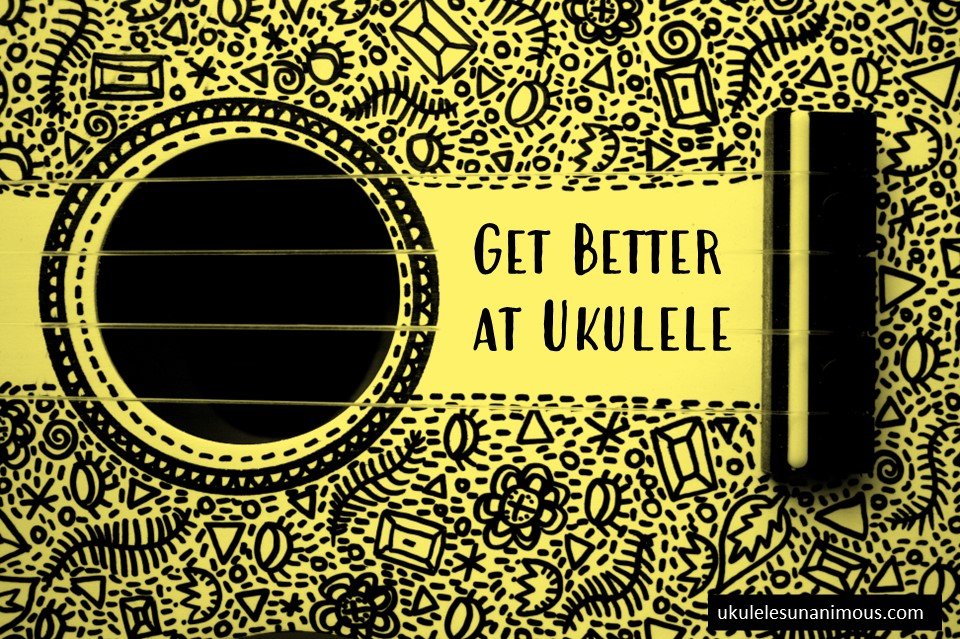 Close up of strings on a  yellow ukulele.