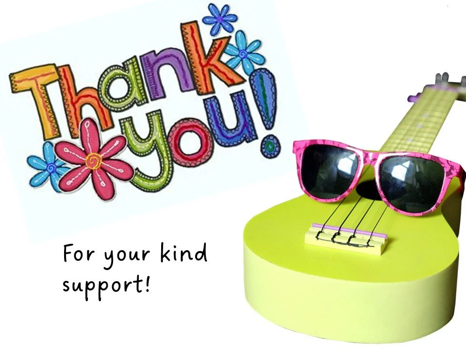 Thank you note with green ukulele.