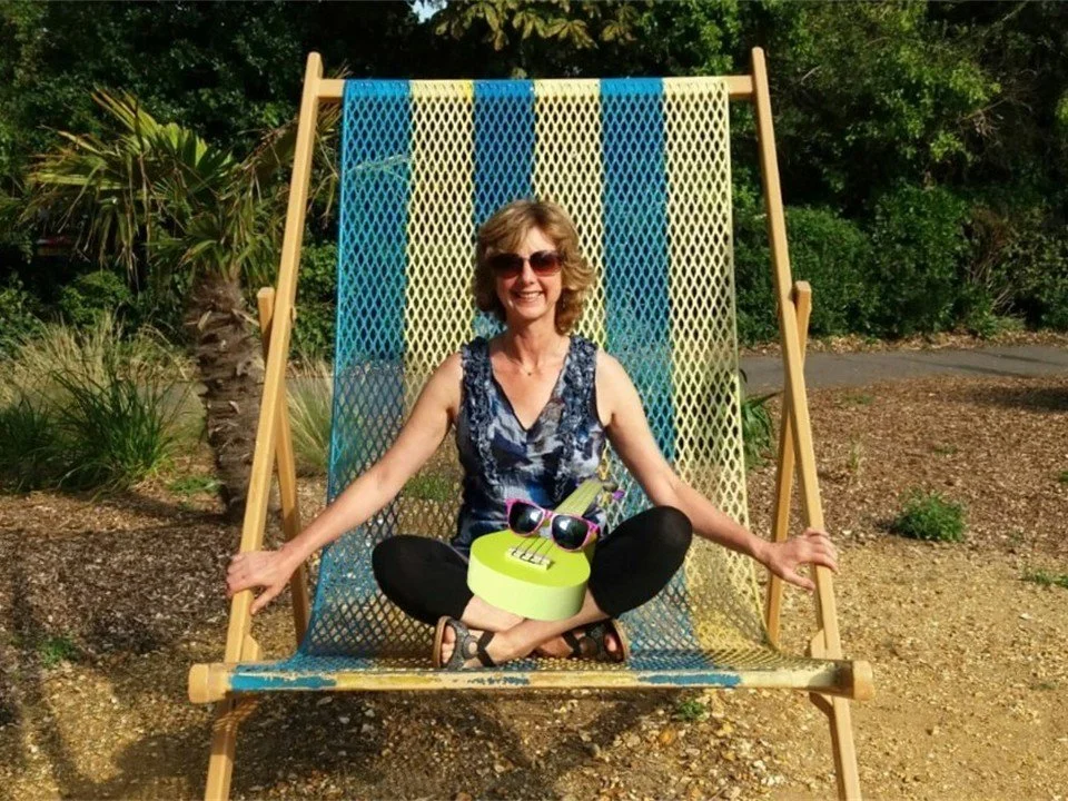Gill sitting on a deckchair