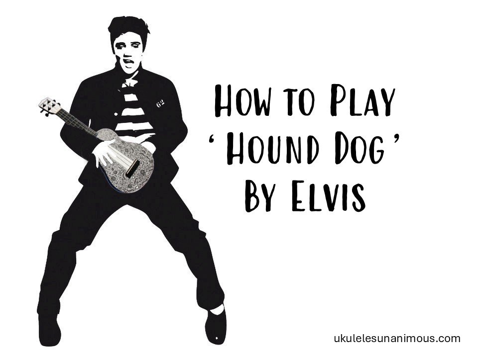 Sketch of Elvis playing a ukulele to Hound Dog.