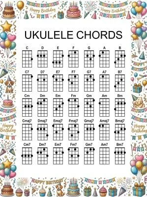 Print out these popular themed ukulele chord charts.