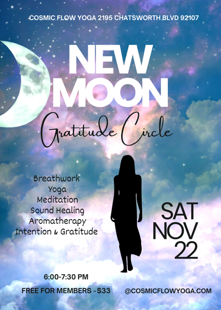 new moon gratitude, holiday season, yoga, meditation, sound healing