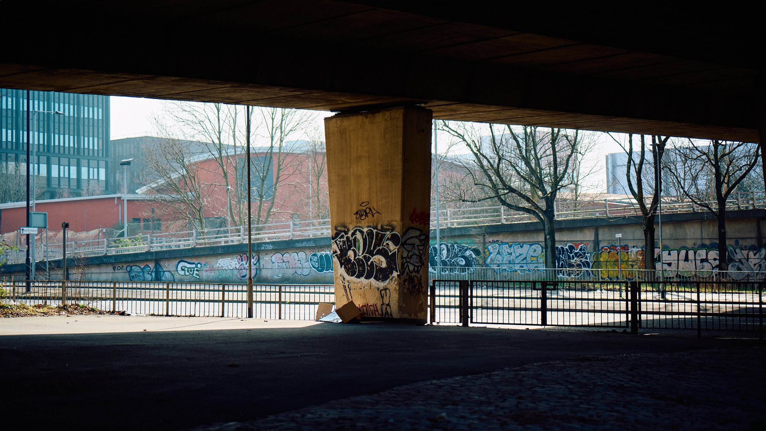 bridge covered with graffiti