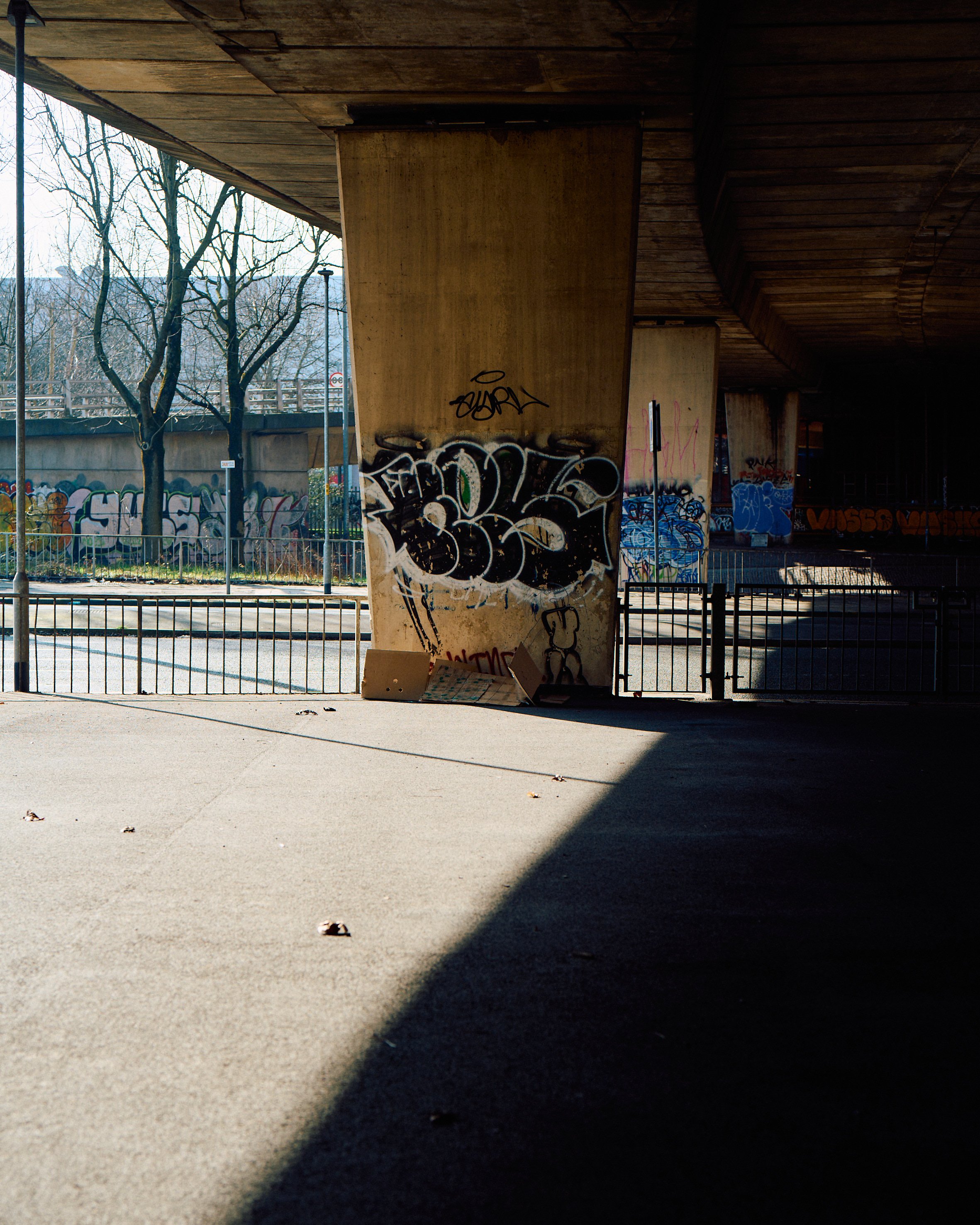 bridge covered with graffiti