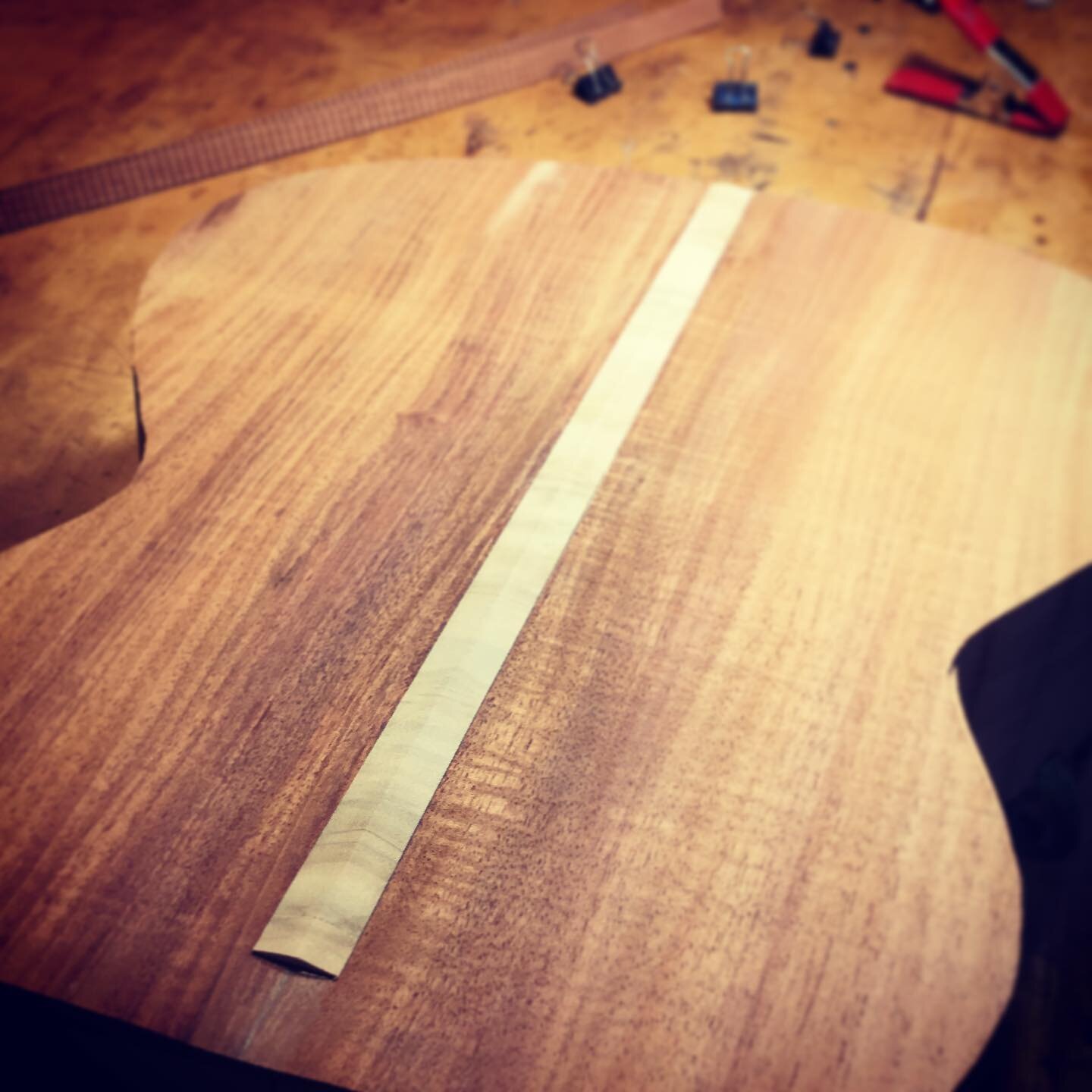 Happy Canada Day!
A red and white shot. 
Hawaiian koa back prepped for bracing. 
The center strip is primo willow. 
Yee-Haw!
.
.
.
.
#guitar #music #luthier #luthery #luthiery #luth #wood #woodwork #woodworking #finewoodwork #koa #hawaiiankoa #ontheb