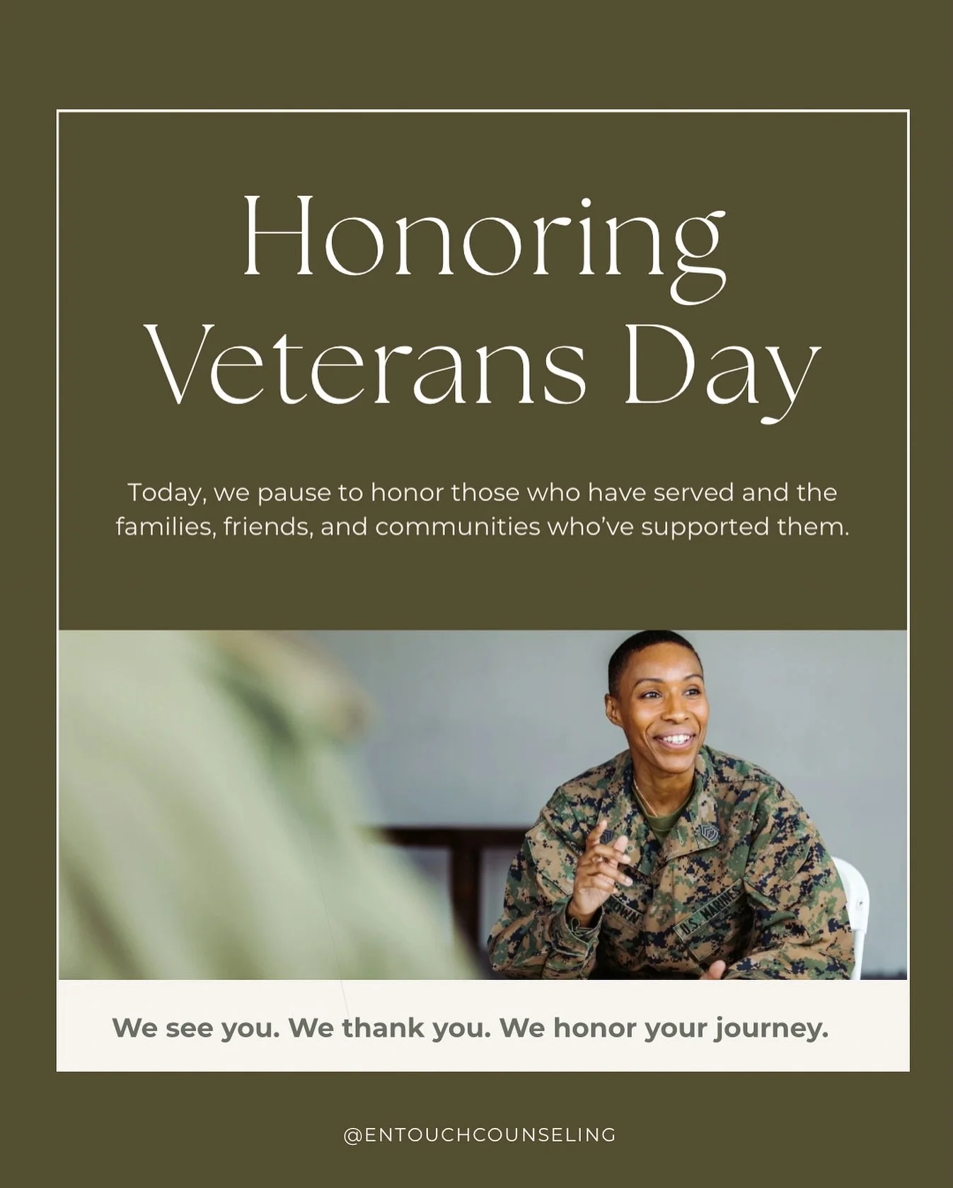 Military service often comes with experiences that can leave lasting emotional impacts.

Today and every day, we honor veterans by encouraging open conversations about mental health, trauma, and healing.
Your courage extends beyond your service and y