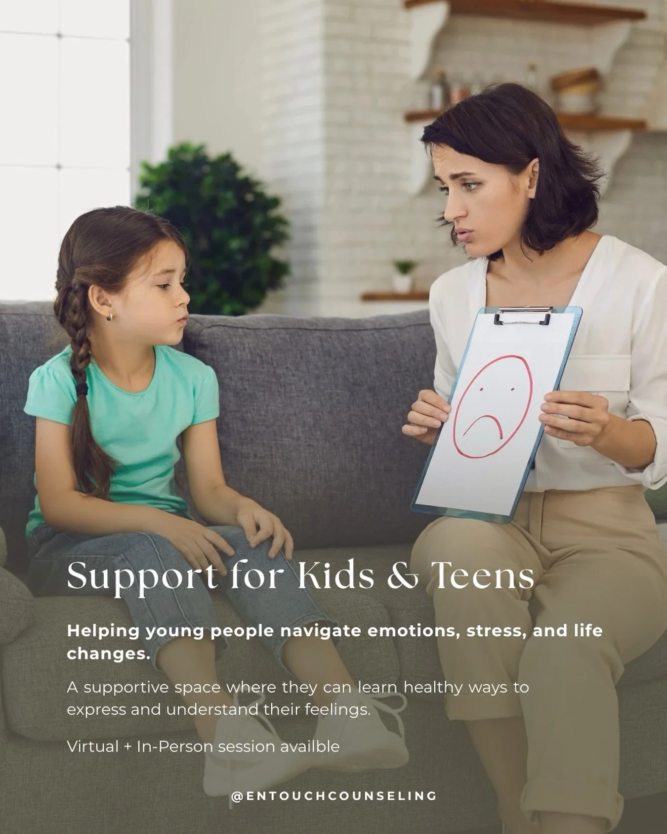 Sometimes children need extra support as they navigate school, friendships, family changes, and their own growing emotions.

Our therapists provide a supportive environment where children and teens can express themselves, build coping skills, and fee