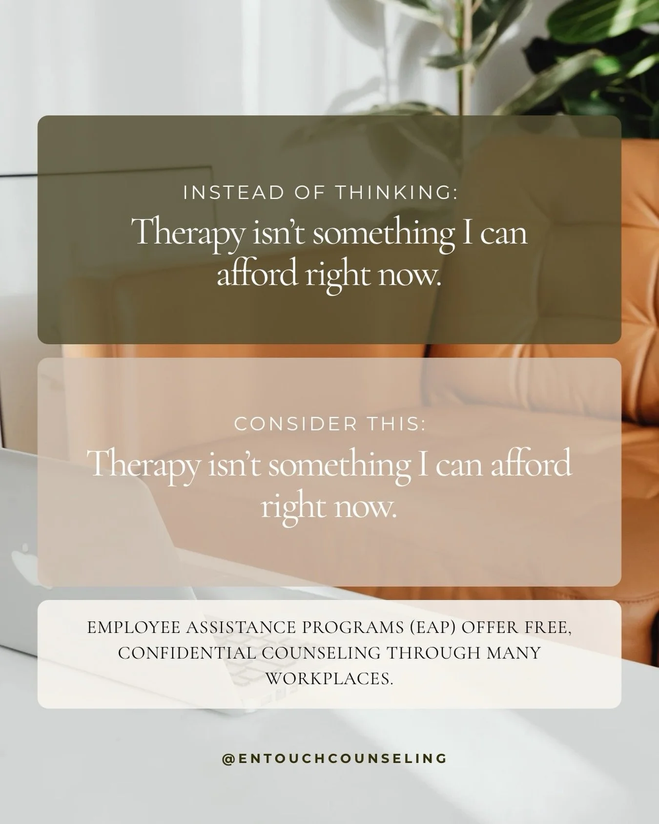 Sometimes we tell ourselves &ldquo;I&rsquo;ll look into therapy later&rdquo; or &ldquo;it&rsquo;s just not something I can do right now.&rdquo; But you might not have to wait.

A lot of workplaces offer EAP benefits, which include a few free, confide