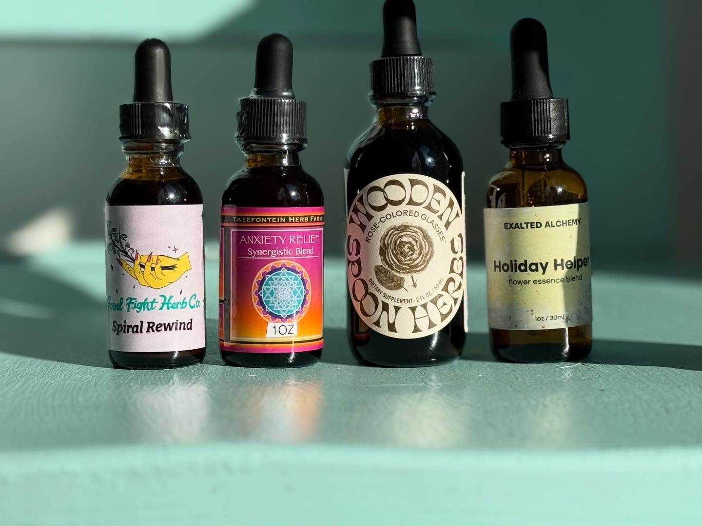 A few of our favorite things (for seasonal overwhelm)&hellip;.

💚 @goodfightherbco spiral rewind tincture 

💚 @tweefontein_herbs anxiety relief tincture

💚 @woodenspoonherbs rose colored glasses glycerite

💚 @exaltedalchemy holiday helper flower 
