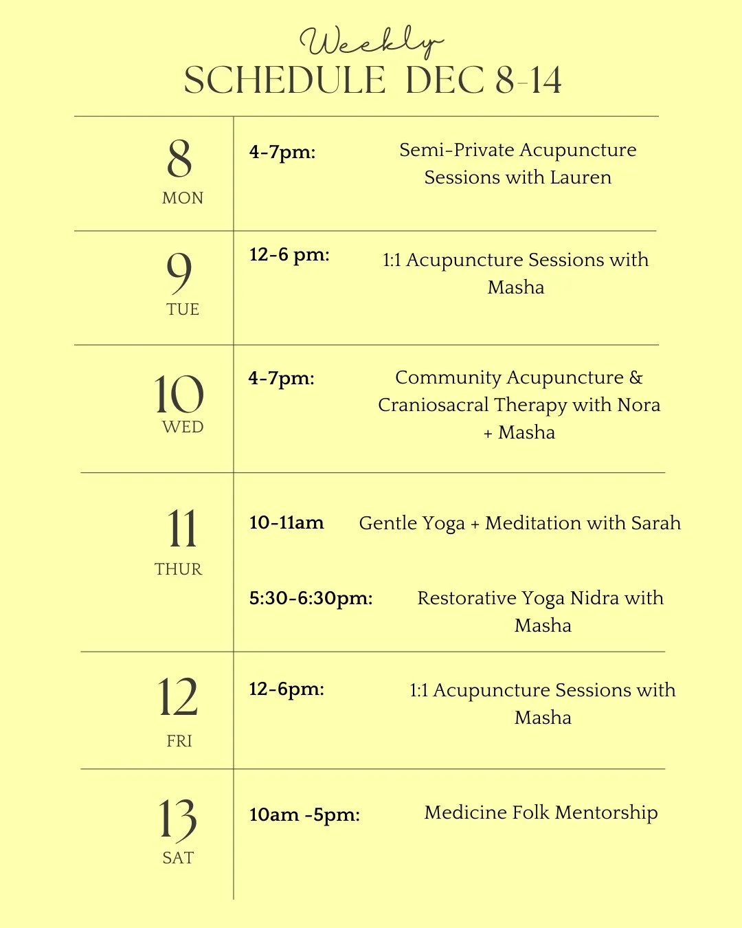 As the days continue to get colder and darker - we hope you are finding moments of coziness and pockets of joy. Almost all of our acupuncture sessions are booked through the end of the year - but message us to get on a waitlist, find some supportive 