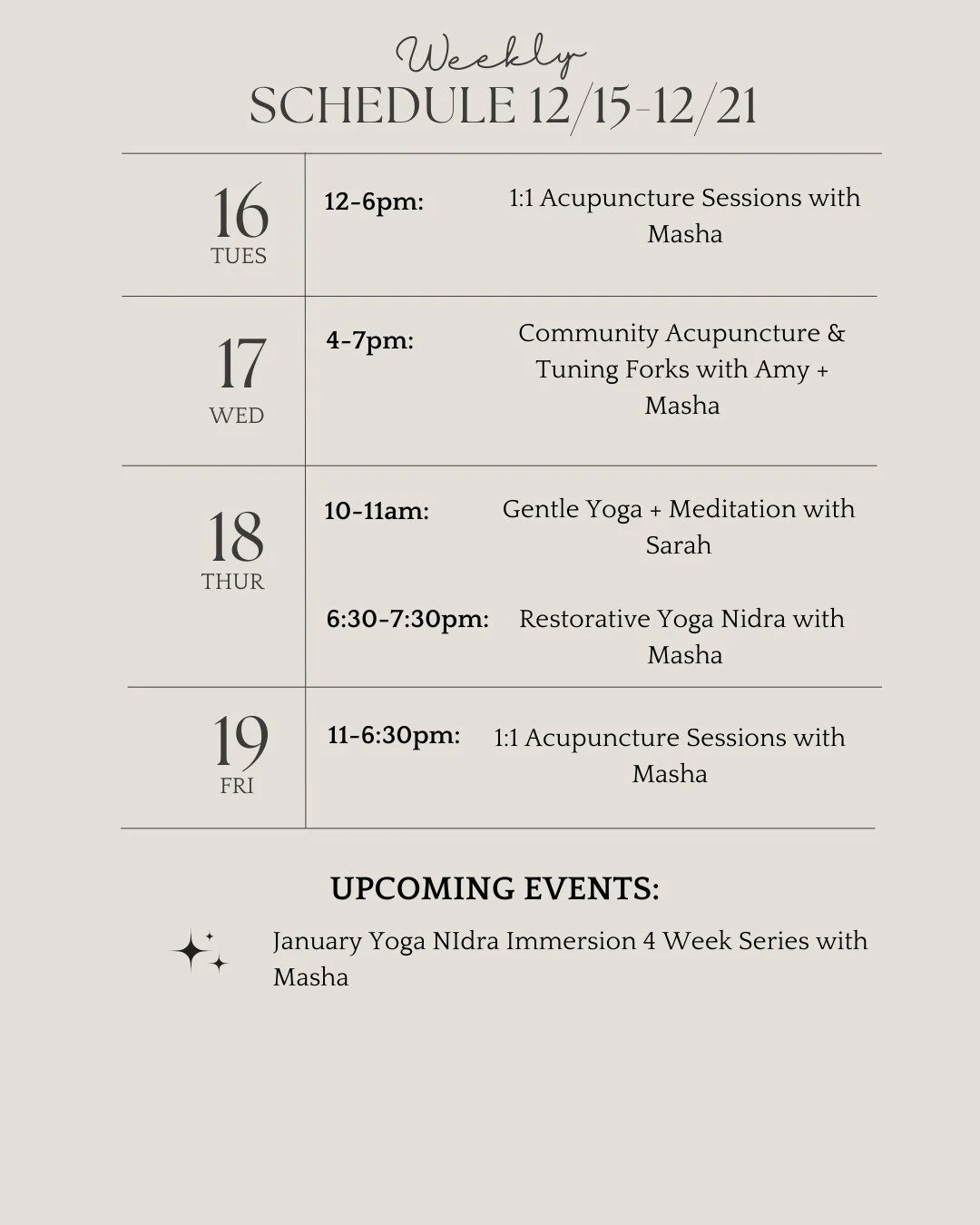 Don't forget to stop by @rocpilates on Saturday for cupping and aromatherapy! 

We have a few 1:1 acupuncture sessions, 2 openings for community clinic, and spots in both yoga sessions on Thursday before we are on break. (Message us if you need last 