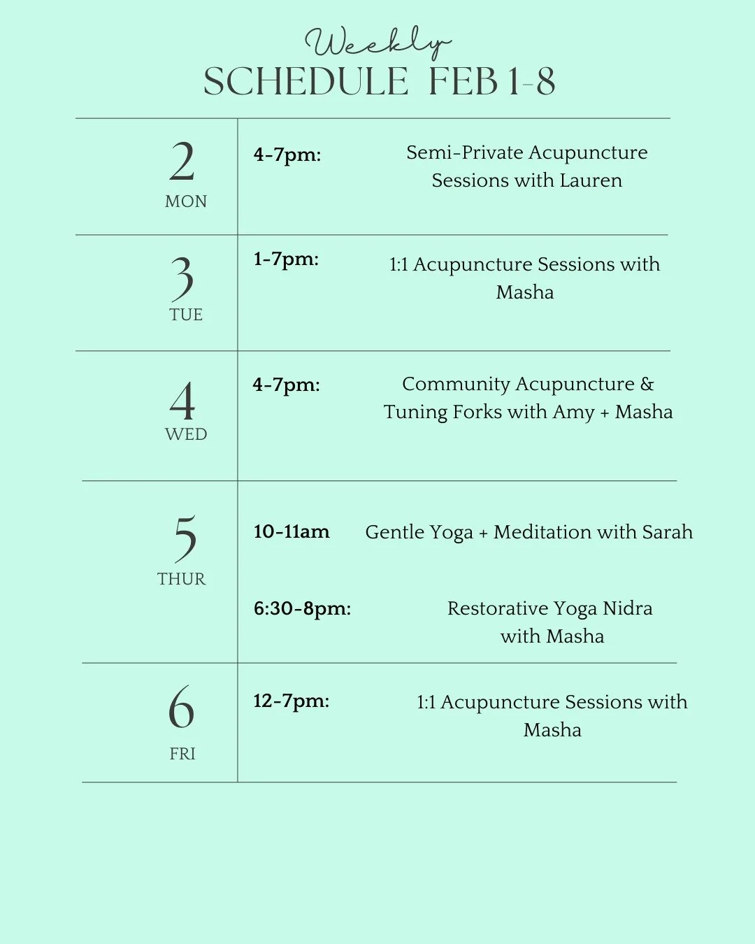 Full moon + Imbolc has us ready for collective liberation &amp; joy 🔥

Join us this week -

Monday: Semi-Private Acupuncture with @laurenofthevalley_

Tuesday: 1:1 acupuncture with @masha_schmidt

Wednesday: Community Acupuncture + Tuning Forks with