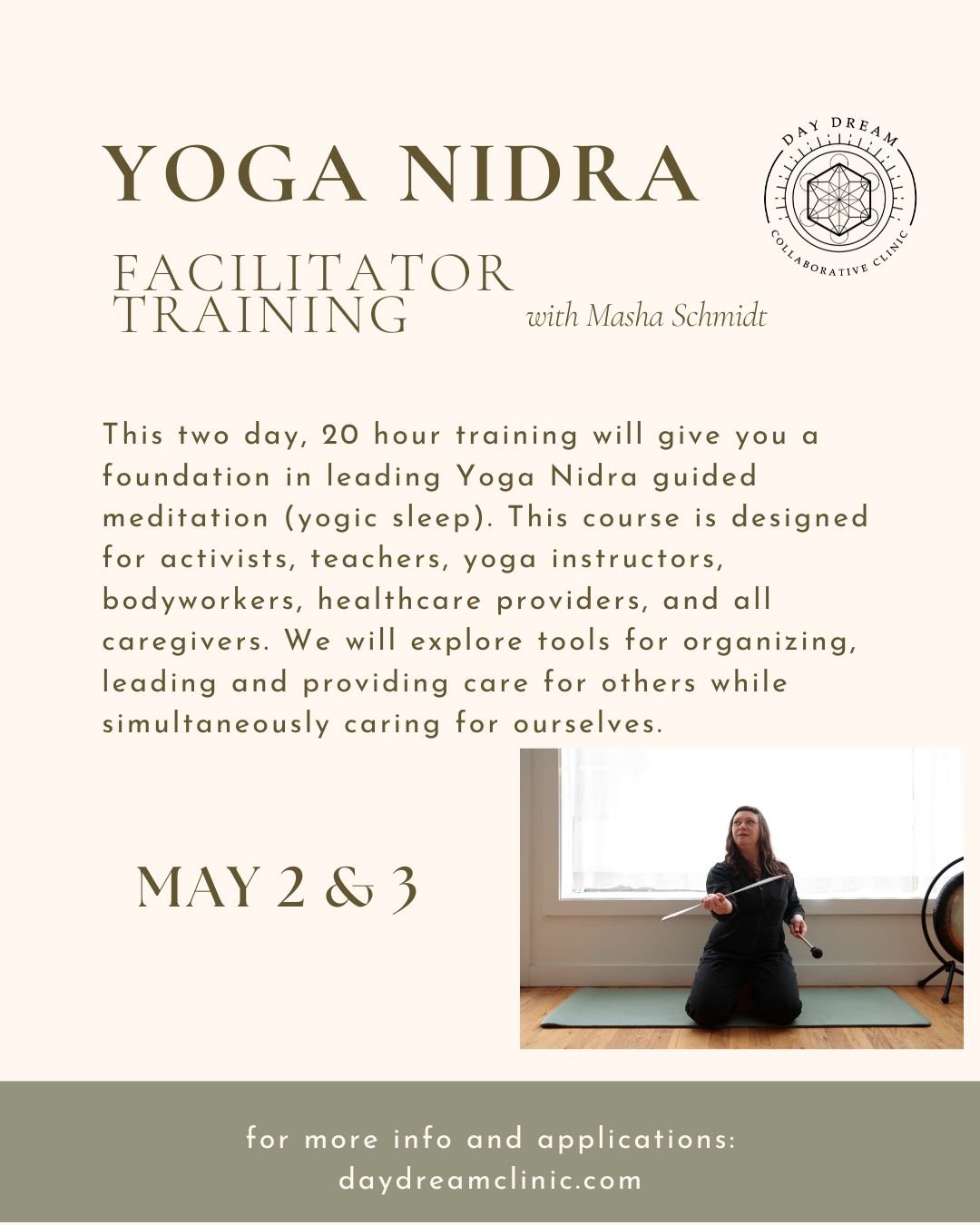 First thing we do after a move: host a 2 day training! 🎉 May 2 &amp; 3rd.

This Yoga Nidra facilitator training has been in the planning stages for years, and we are so excited to share it in our beautiful new space at @rocpilates ❤️

The course is 