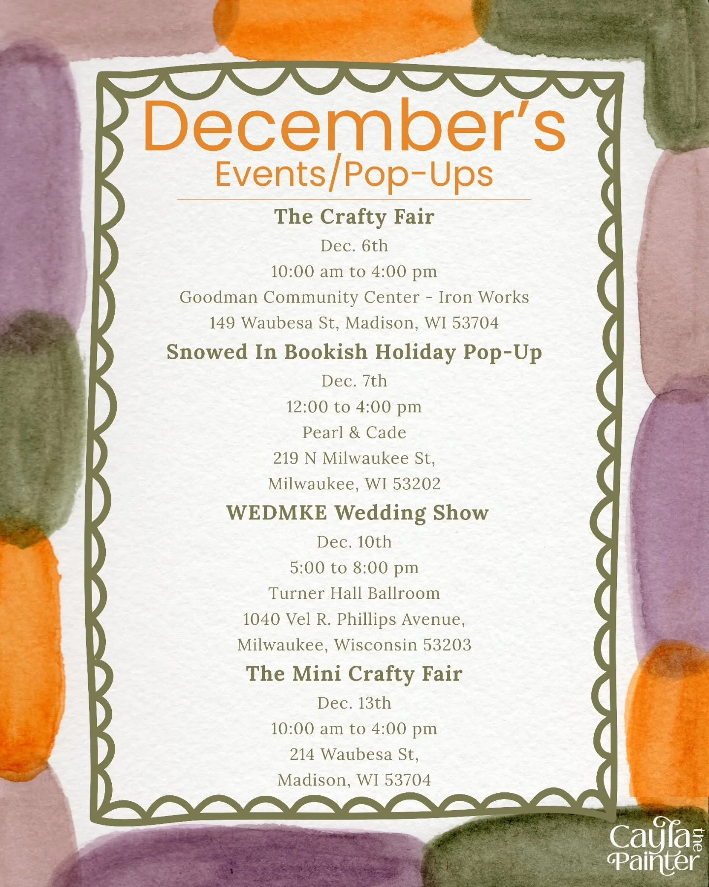 ✨❄️ My December events are officially HERE ❄️✨
I&rsquo;m so excited to wrap up the year with a full month of markets, art, and holiday magic. If you&rsquo;ve been wanting to shop in person, grab a custom ornament, or say hi, here&rsquo;s where you ca