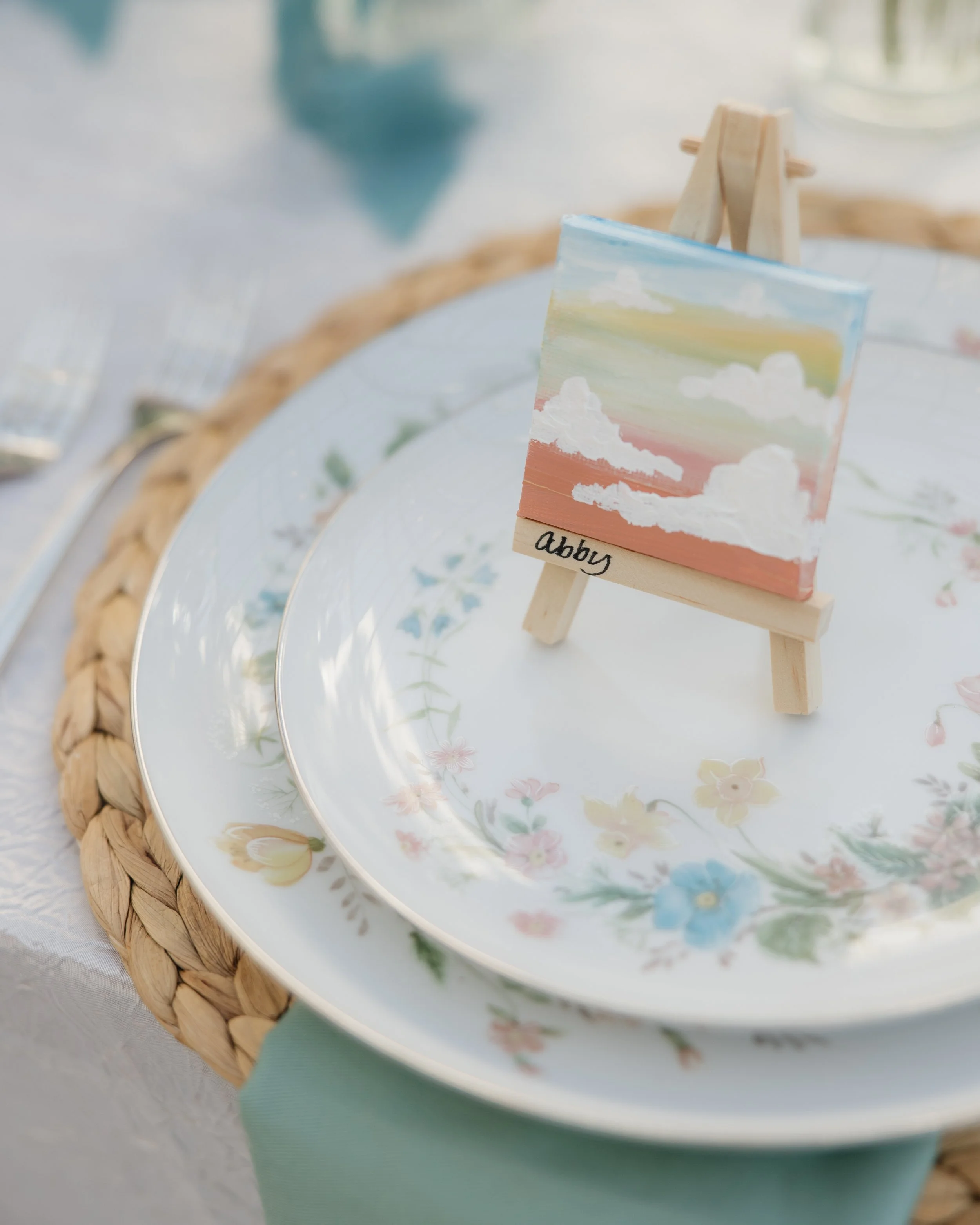 3 mini magnetic landscape paintings on tiny easels by Cayla the painter