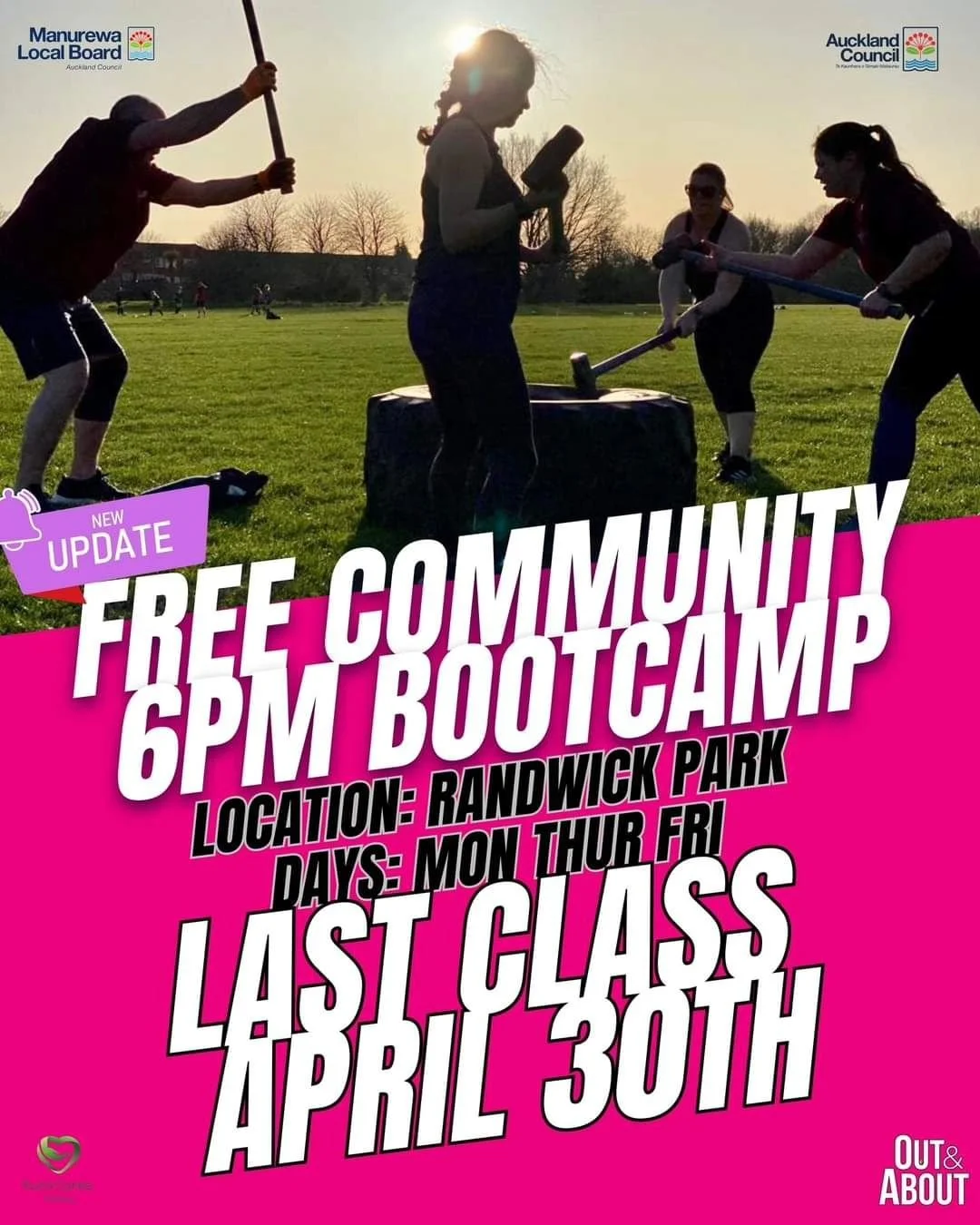 With winter weather coming upon us, our Free Community Bootcamps are coming to a hold until end of year. Get down and get your last workouts in Whānau! &lt;3