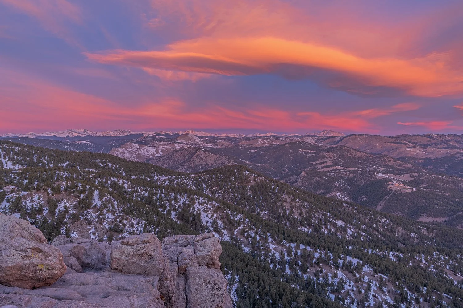  Winter landscape at dawn of the Front Range of the Rocky Mountains from Lost Gulch Overlook, Flagstaff Mountain, Boulder, Colorado, USA. Looking for the best hikes in Boulder? Check out our Ultimate Guide to Boulder Hikes and discover the best photography spots and trails in Boulder. 