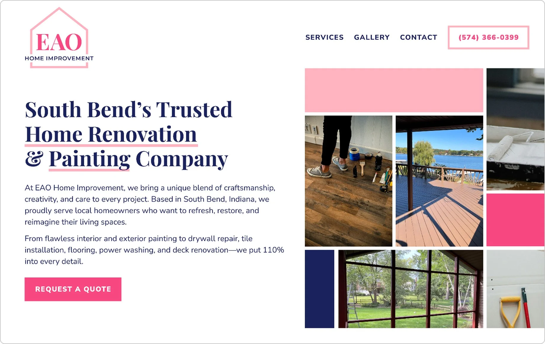 Website design and logo concept for woman-owned home renovation company