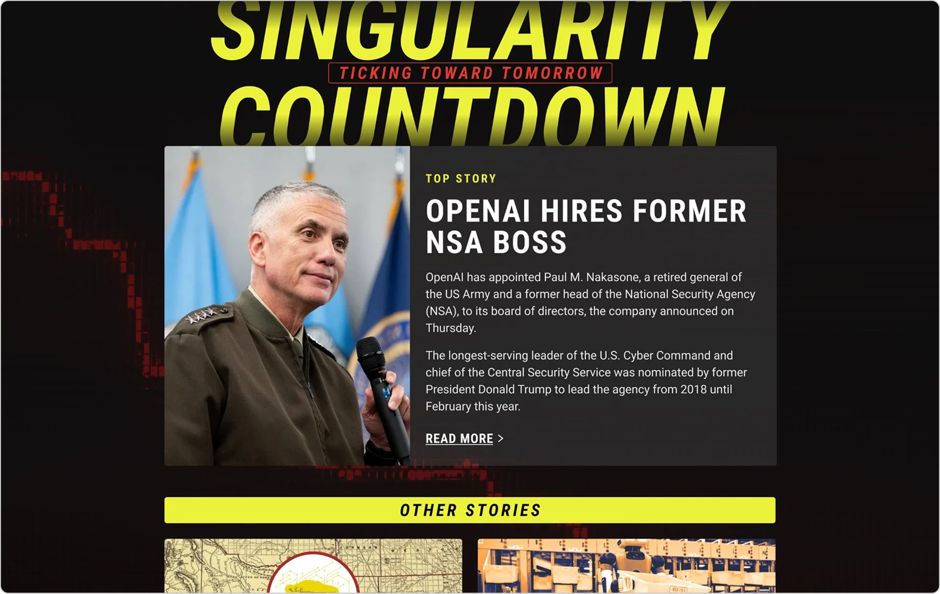 Landing page design for an AI news hub