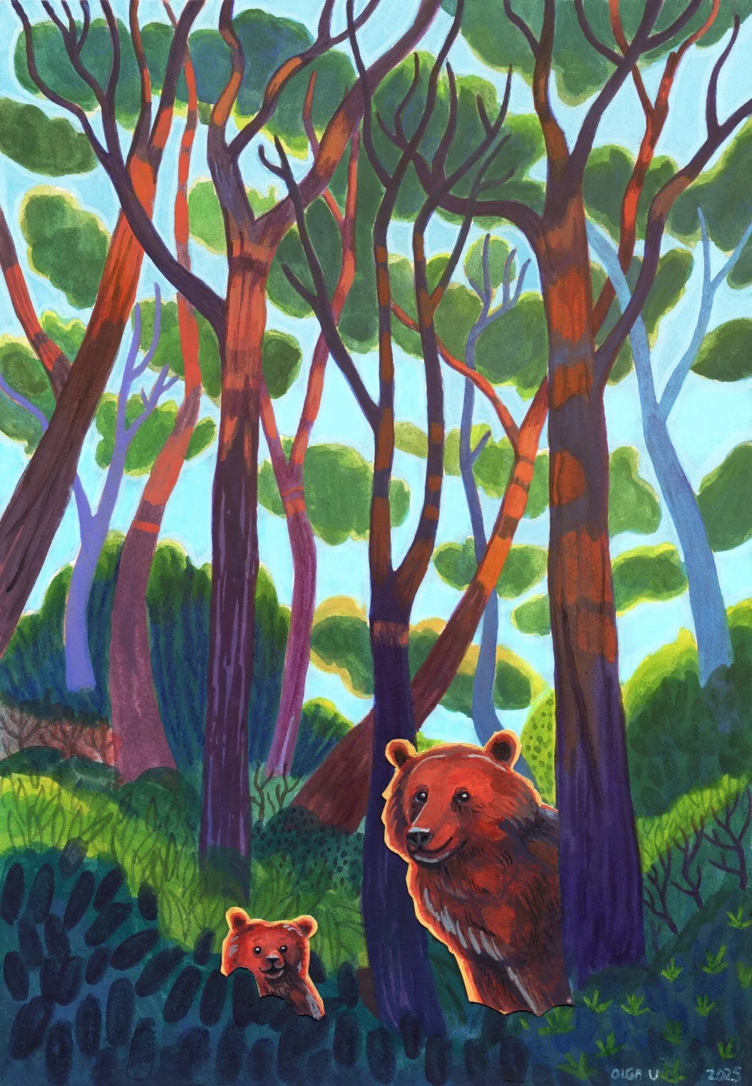 Bear Forest - gouache, ink on paper 2025