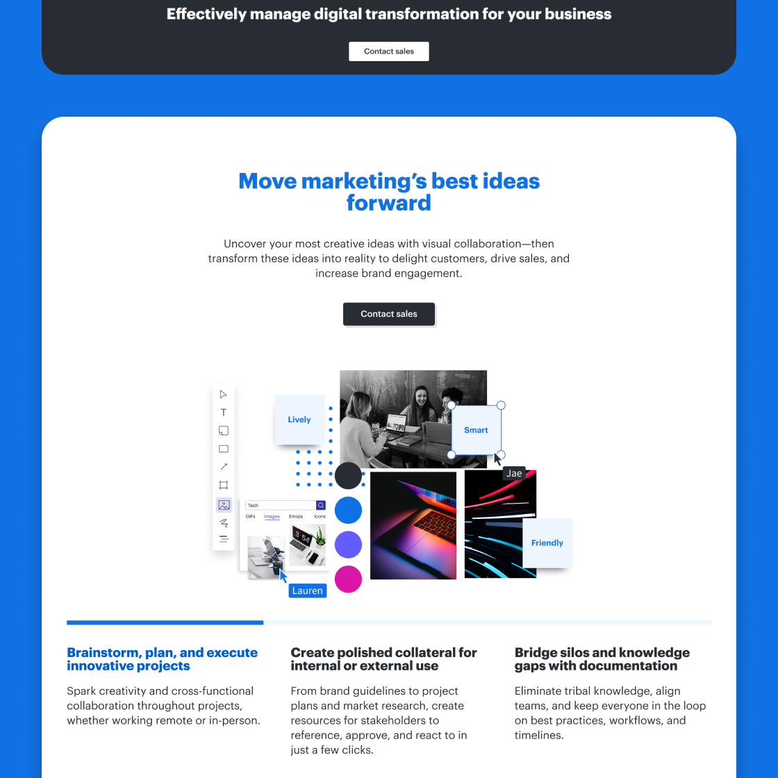 Screenshot of a marketing solutions page