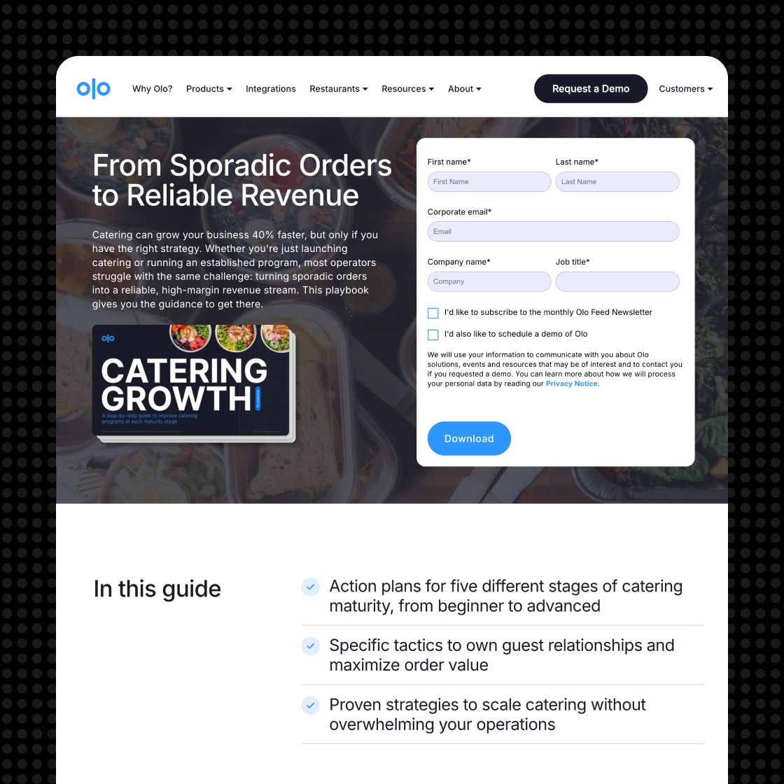 Screenshot of the landing page to download the ebook