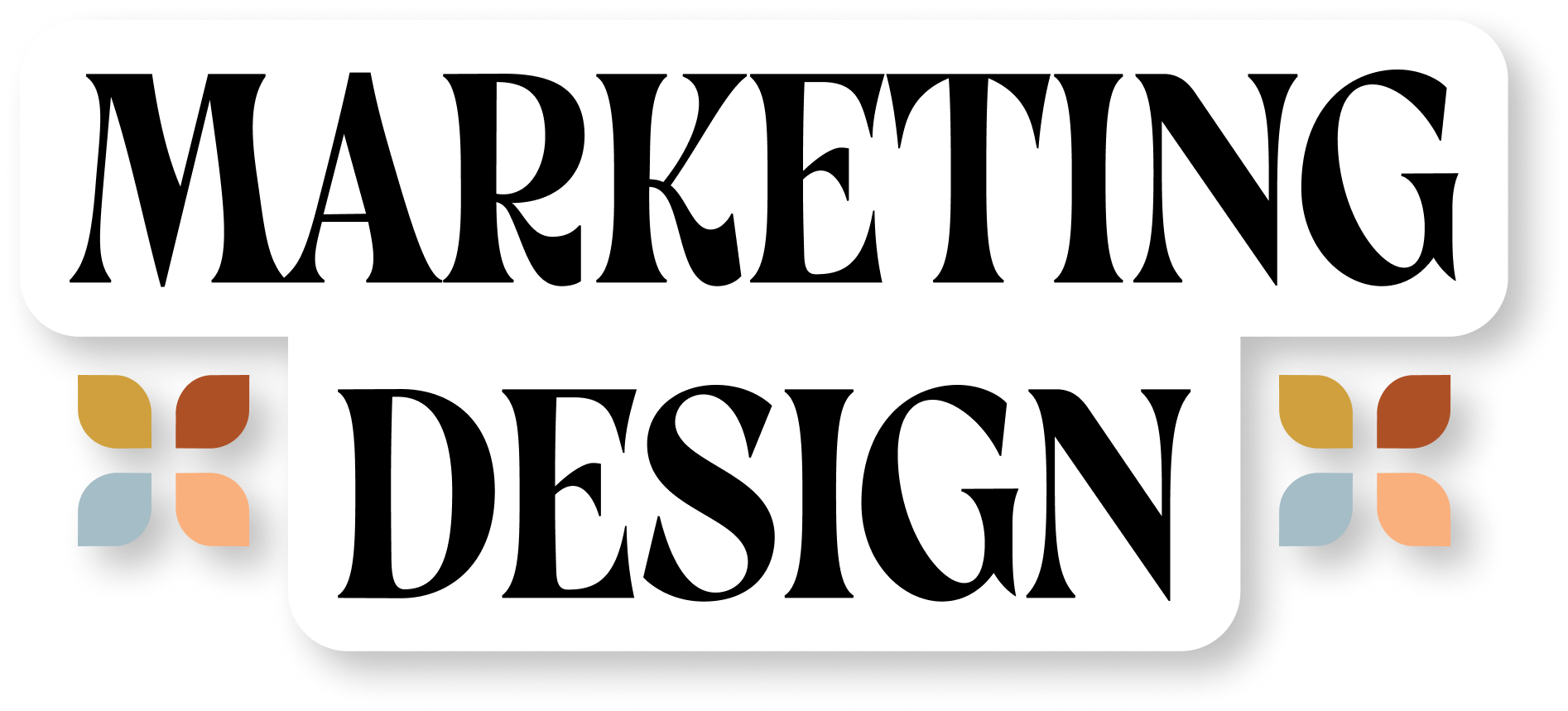 White sticker that says "marketing design"