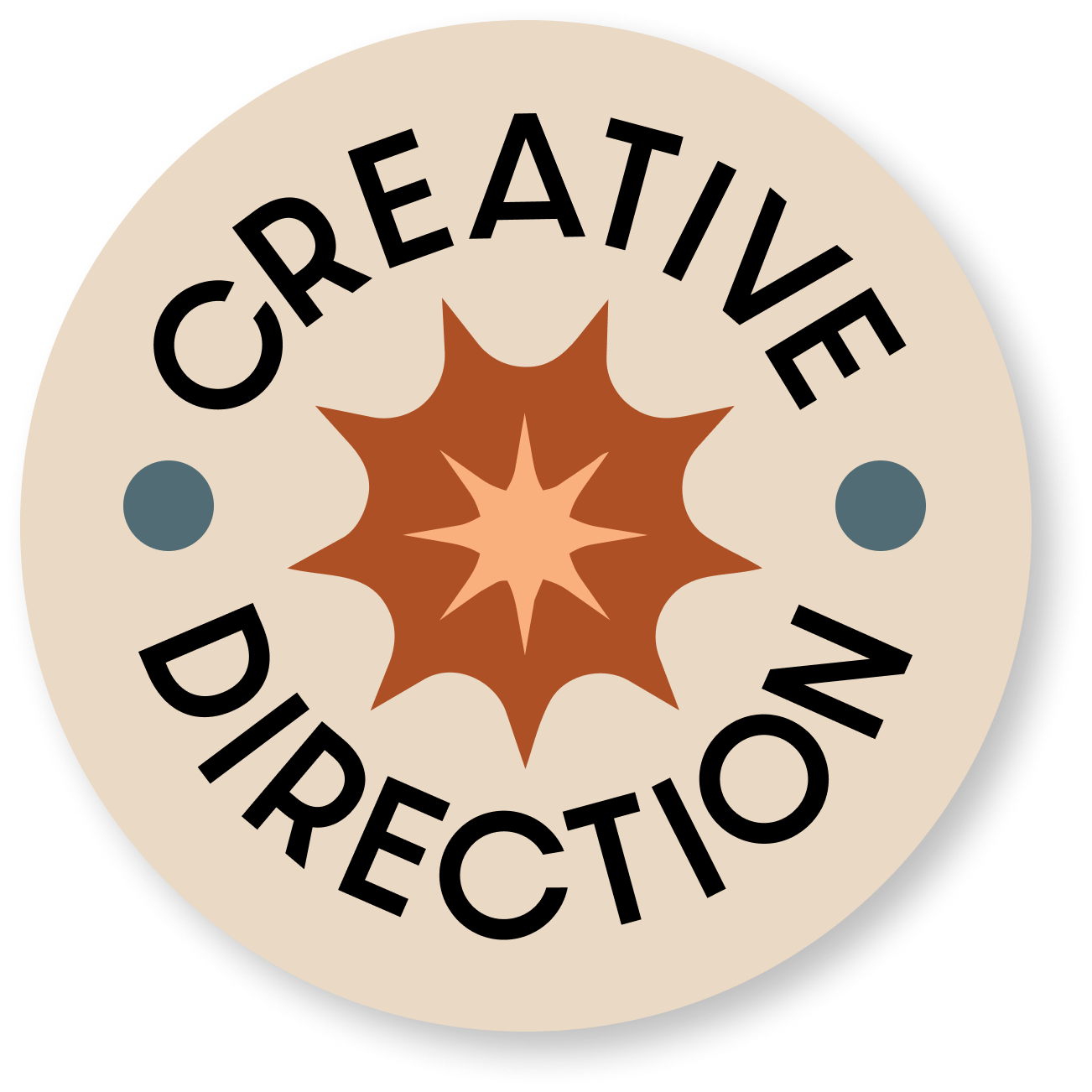 Cream sticker that says "Creative Direction"