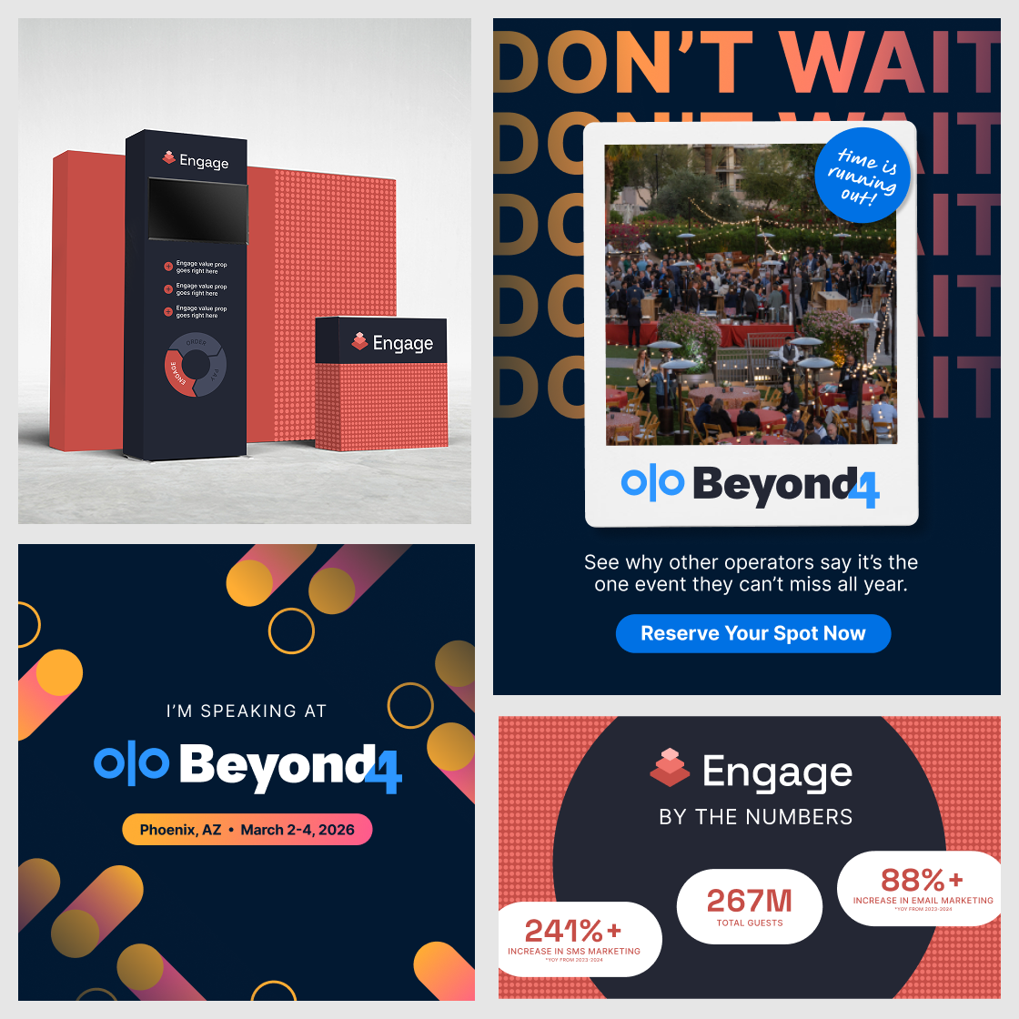 Compilation of demo booth + social posts + demo booth slide
