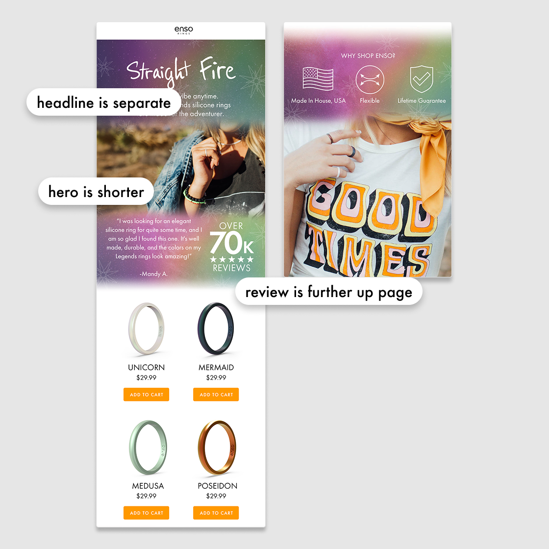 Screenshots of more Enso landing pages with insights