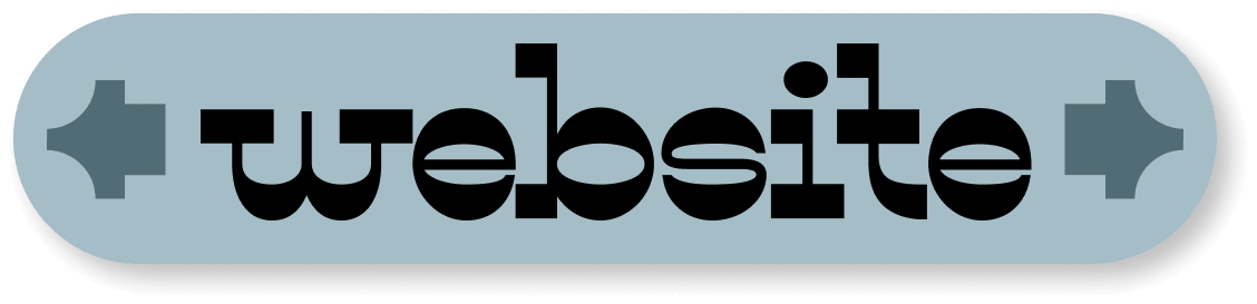 Blue sticker that says "website" decorated with arrows