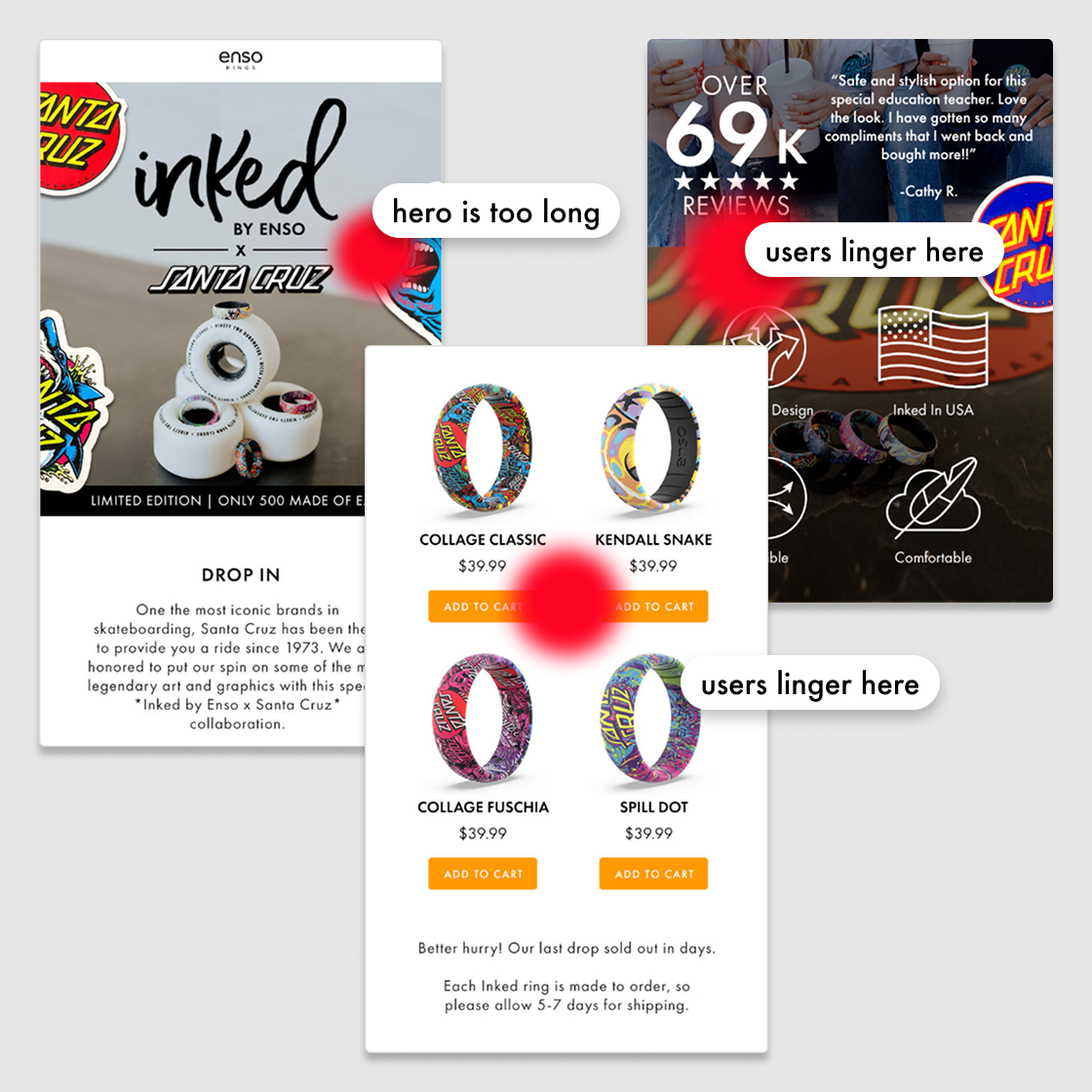 Screenshots of other Enso landing pages with insights