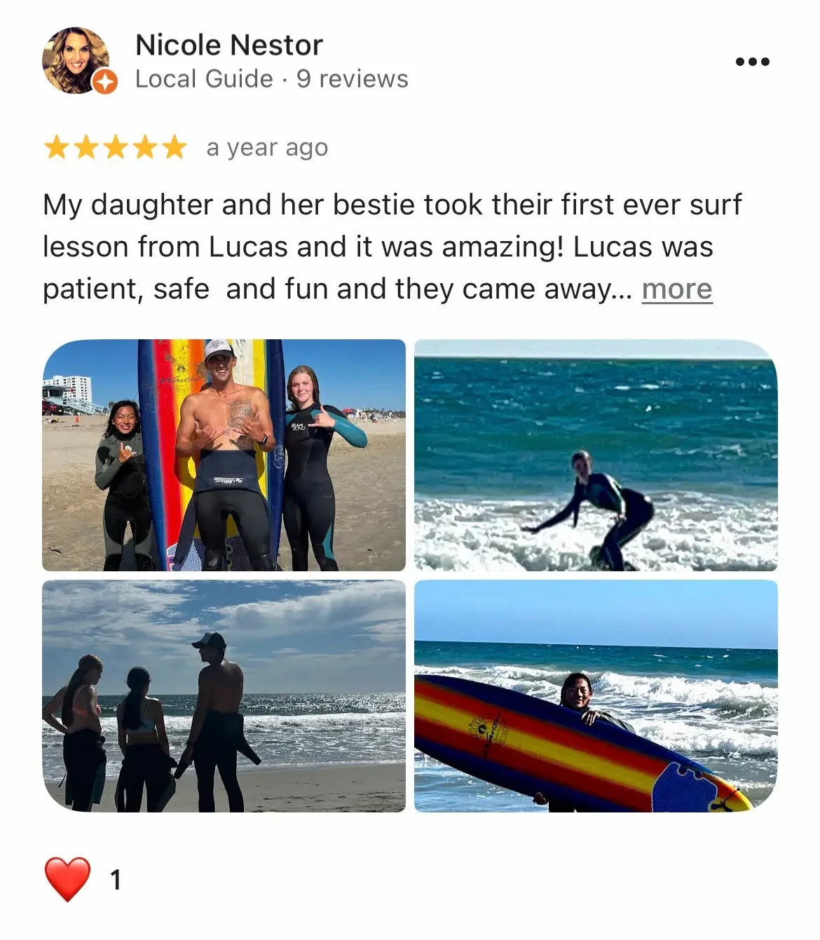 Parent's 5-star review of a kids surf lesson with Calibunga at Santa Monica Beach