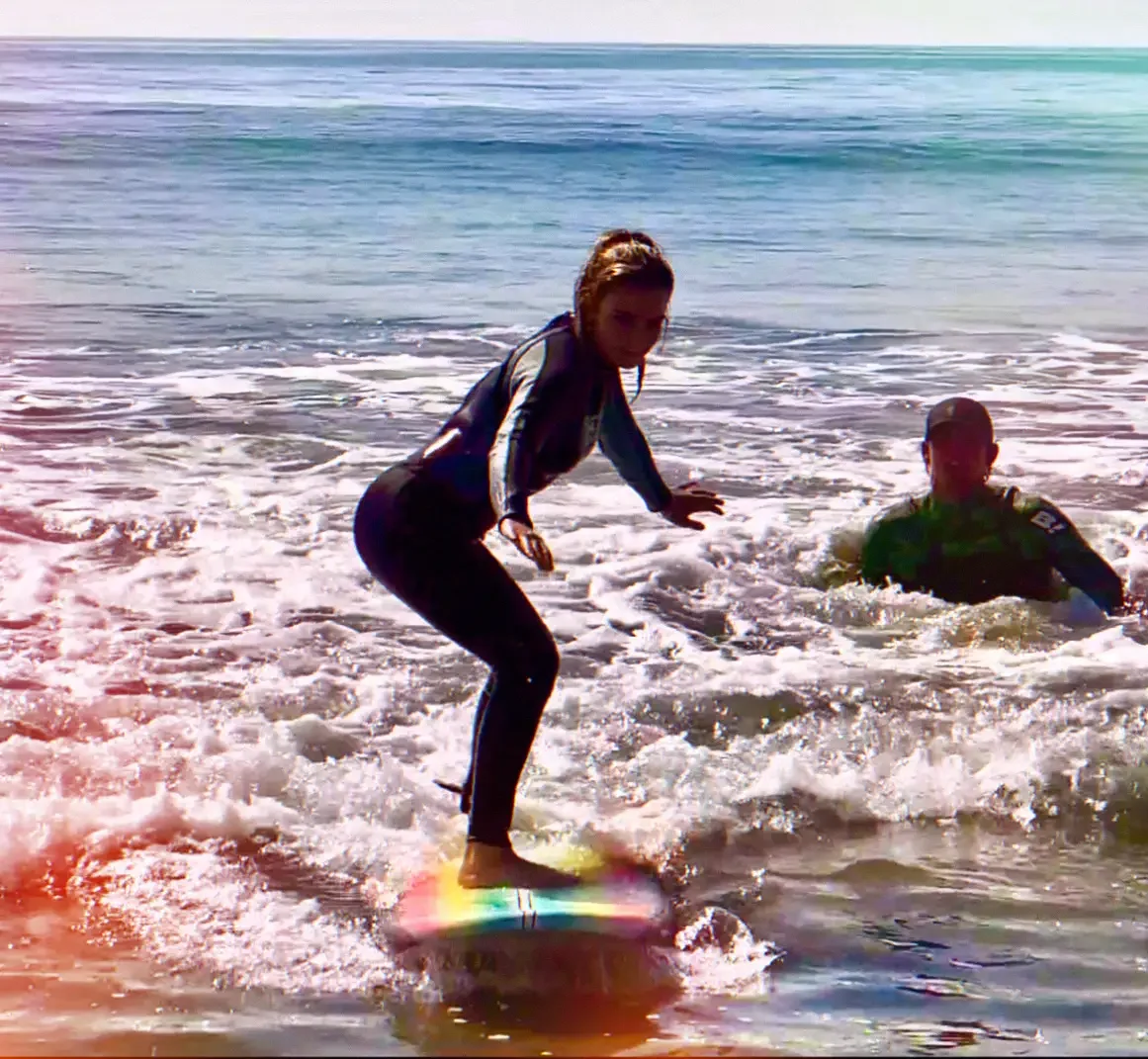 Private surf lesson taking place just south of the Santa Monica Pier