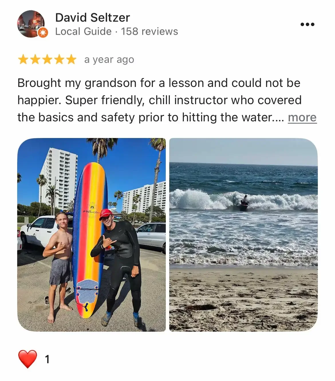 5-star family review of a Calibunga surf lesson at Santa Monica Beach