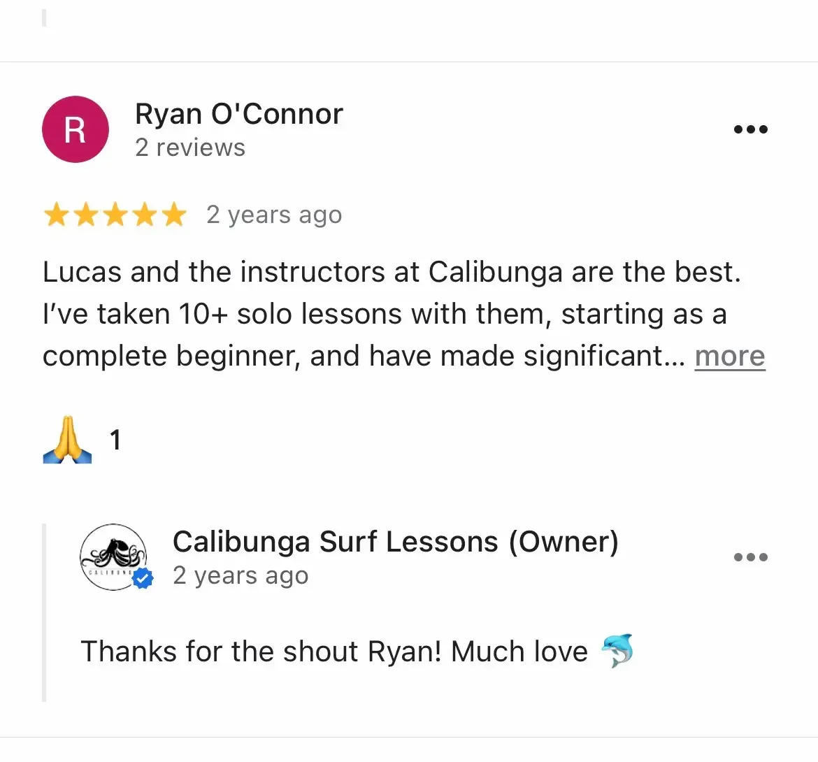 Visitor's 5-star review of a surf lesson while vacationing in Santa Monica California