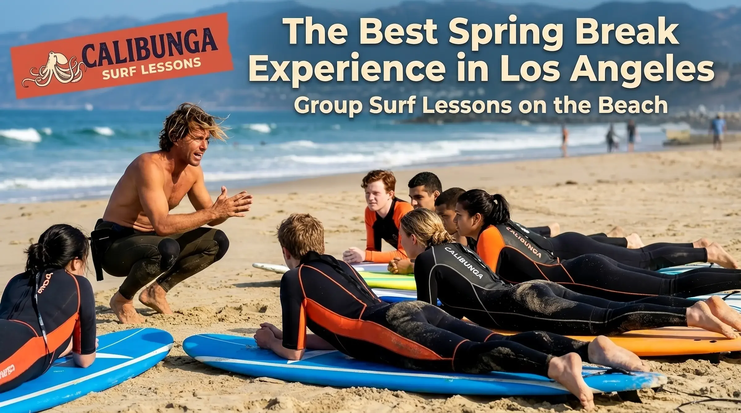 Surf instructor teaches family with kids