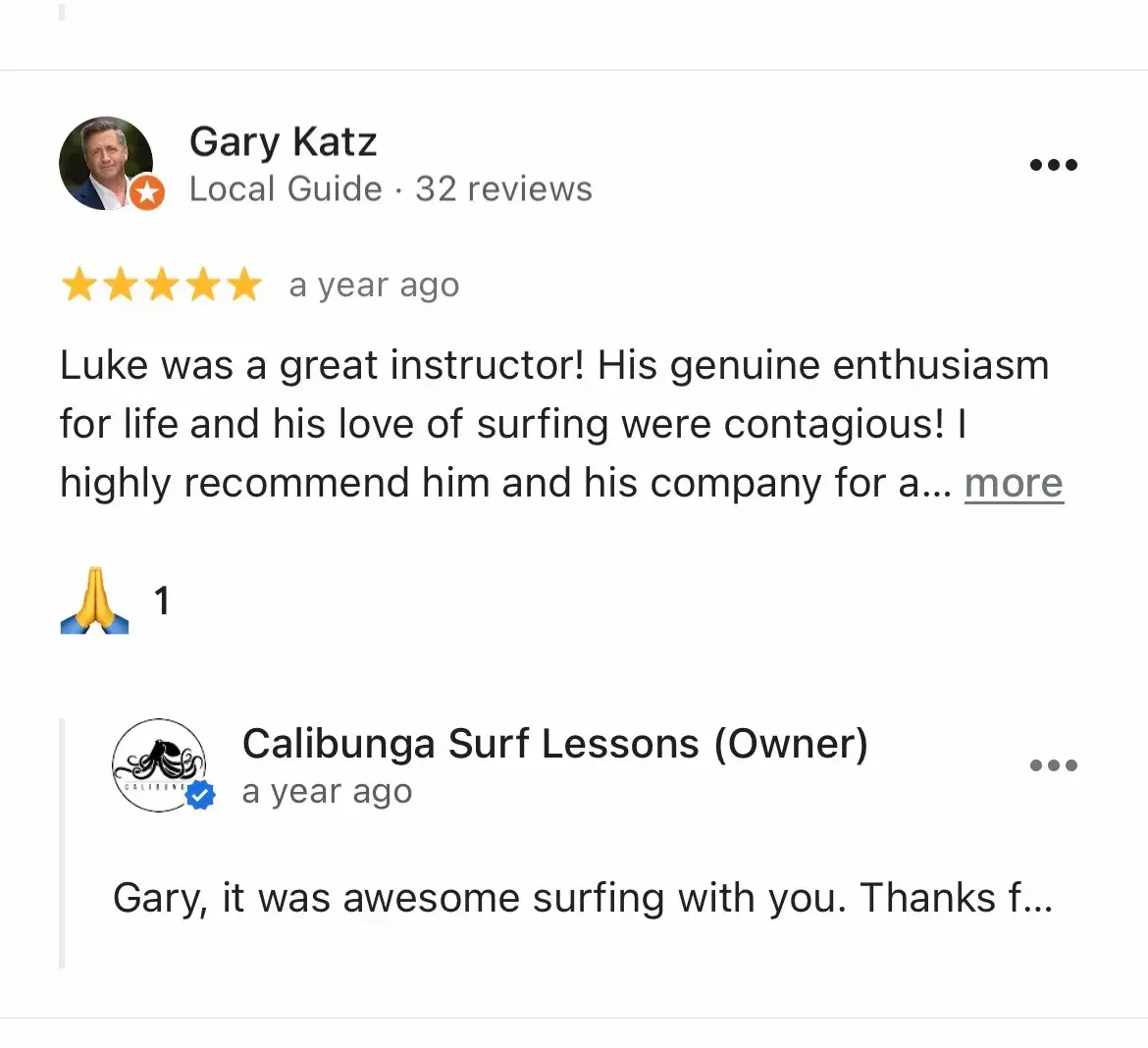 5-star group surf lesson review for Calibunga in Los Angeles