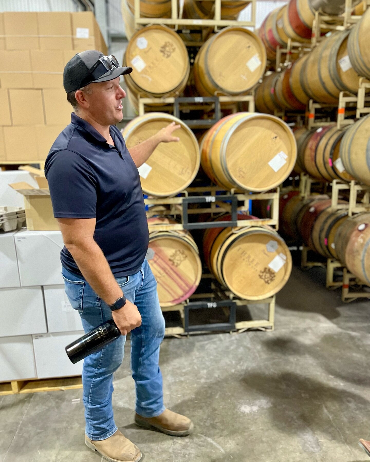 CAPTION CONTEST!!! Our guess is &ldquo;Back in my day, I could drink one of these barrels in a single sitting.&rdquo; 🤨🤣
.
On your mark, get set&hellip; CAPTION AWAY!
.
#threefatguyswines #sonoma #captioncontest #caption #winery #winemaker #winenot