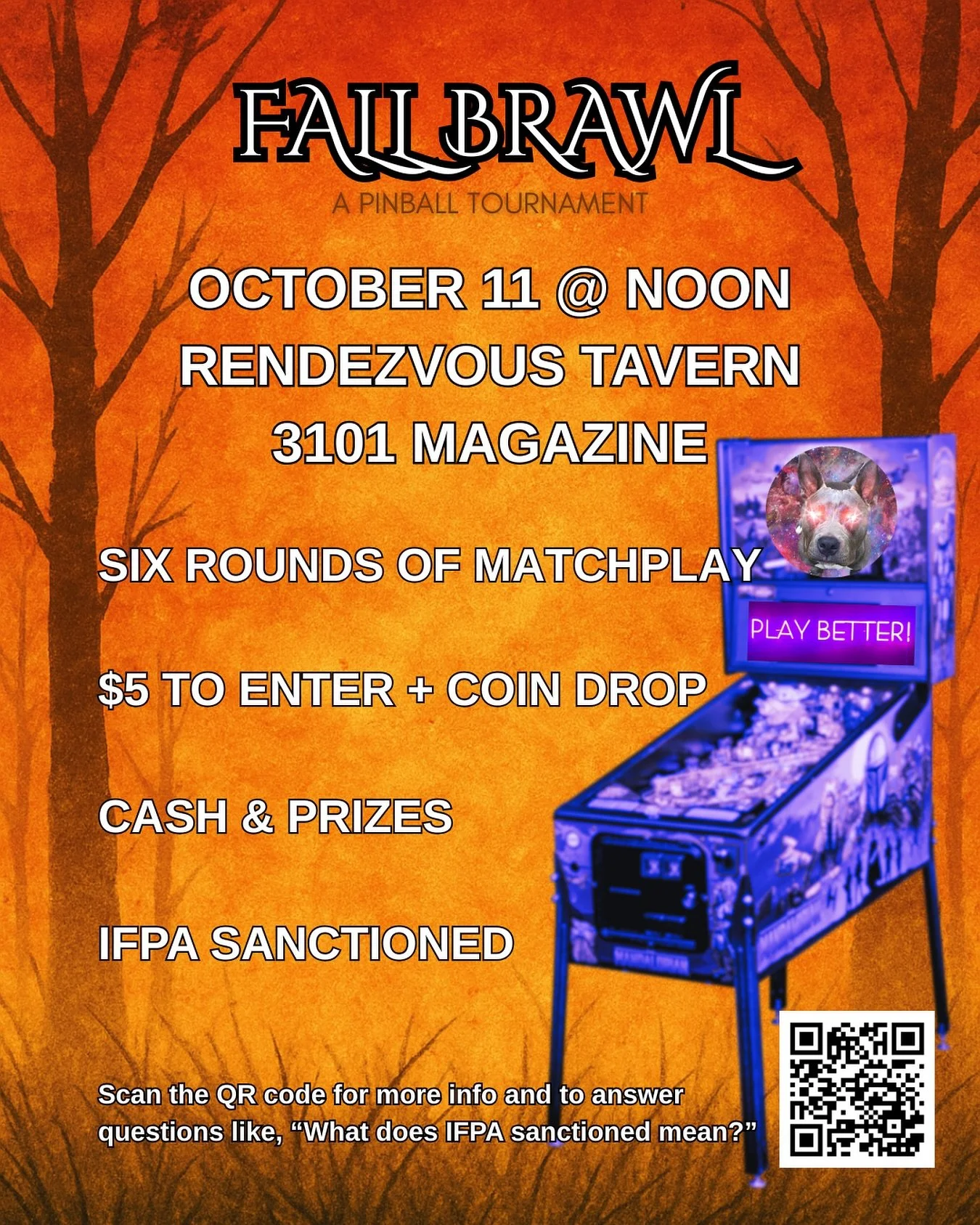 🎃 FALL BRAWL 🧙 the next pinball tournament at the Rendezvous Tavern
📅 October 11th @ Noon
🏆 IFPA-sanctioned | All skill levels welcome
👥 $5 entry + coin drop
🎮 6 rounds of matchplay with 3-game playoffs
Register with the link in bio.
#Pinba