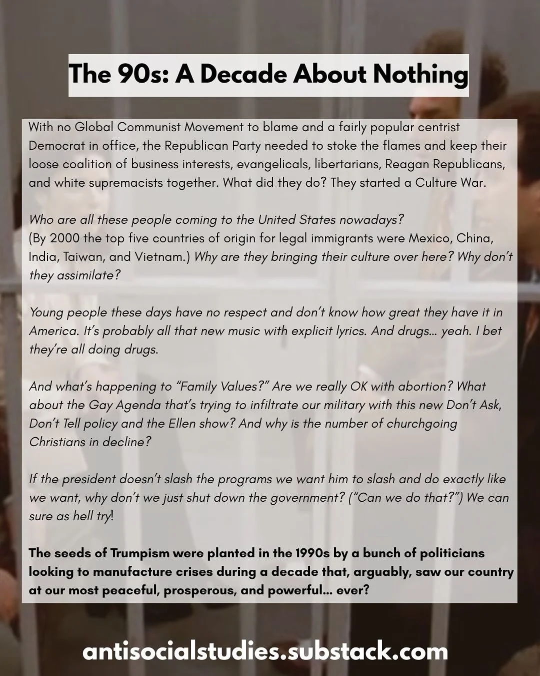 My favorite excerpts from my last two Substack posts. I hate having to write something but I love having written something. Does that make sense? What should I write about next? (Serious question.)

#history #historyteacher #1990s #ushistory