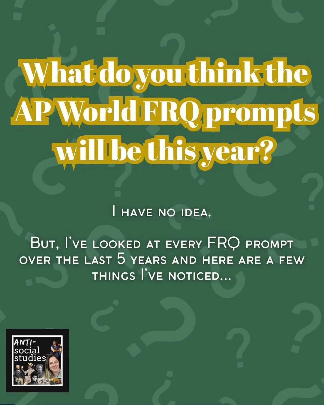 Ok #APWorld it&rsquo;s your turn! Swipe to see trends I&rsquo;ve been noticing over the past few years of FRQs. I STILL think a prompt on the Cold War/Decolonization is long overdue. But the College Board is genuinely obsessed with the late 19th-earl