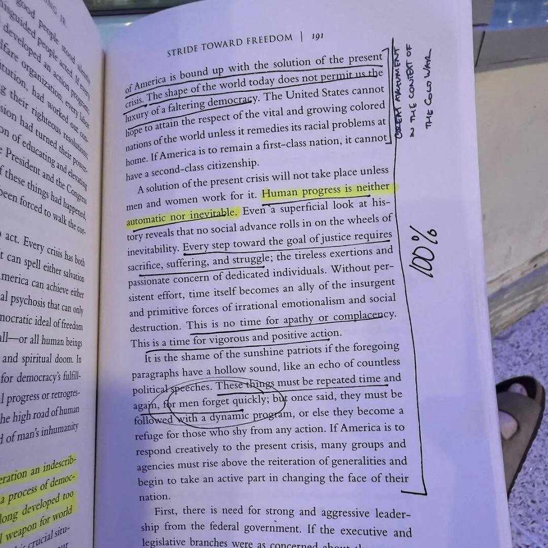 Re-reading this on the flight to Montgomery and it&rsquo;s all still tragically relevant. &ldquo;These things must be repeated time and again, for men forget quickly.&rdquo;

#AllRoadsSouth &middot; #FreedomSummer2026 #SelmaToMontgomery &middot; #VRA