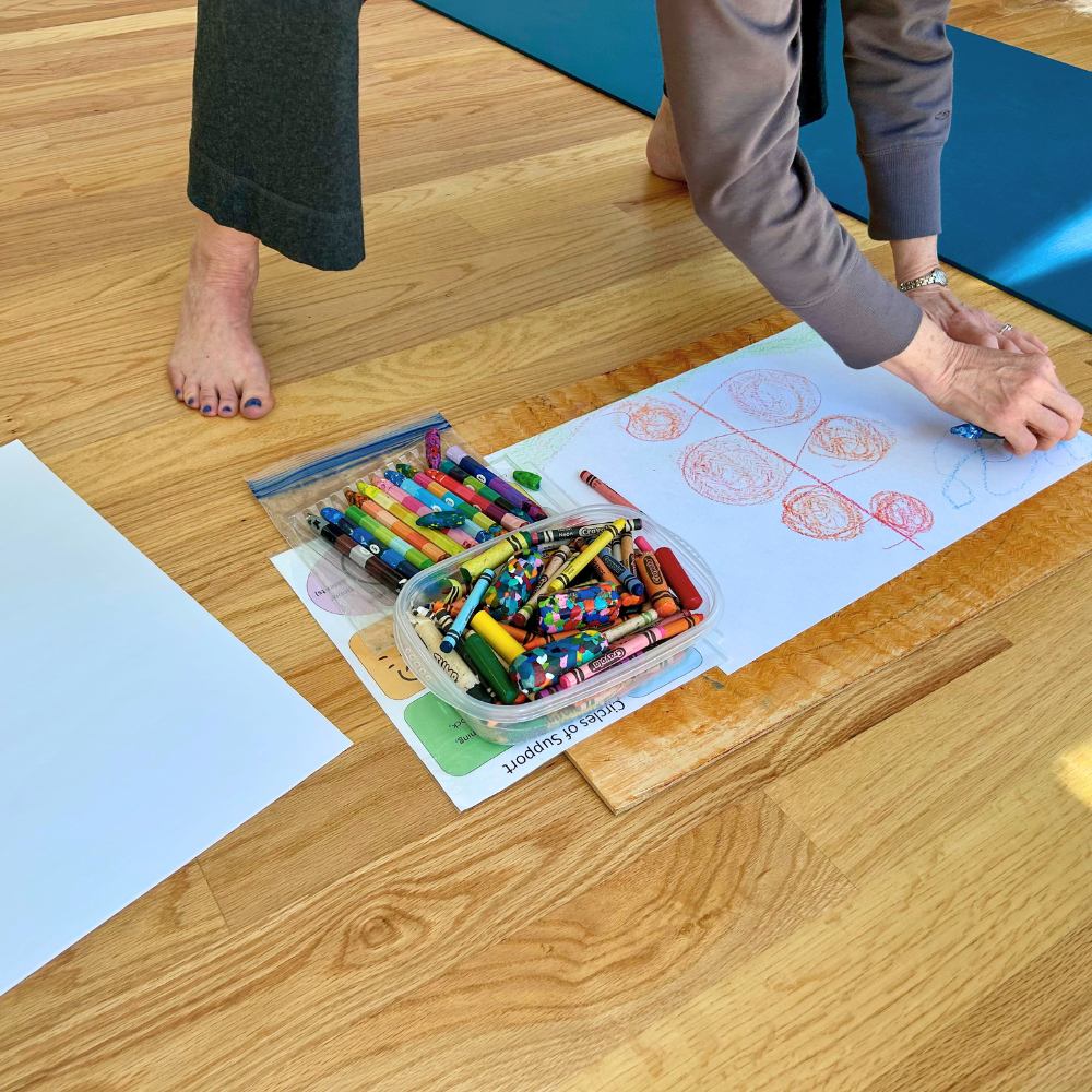 Participants exploring embodied art practice in therapy group
