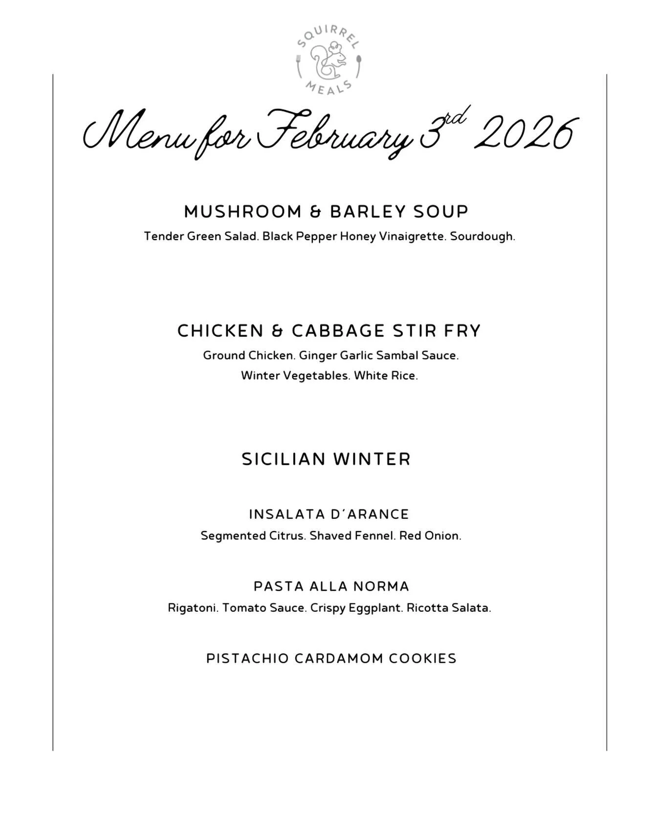 Next weeks menu is live! The store is open! Place your orders today to ensure delivery for next Tuesday!