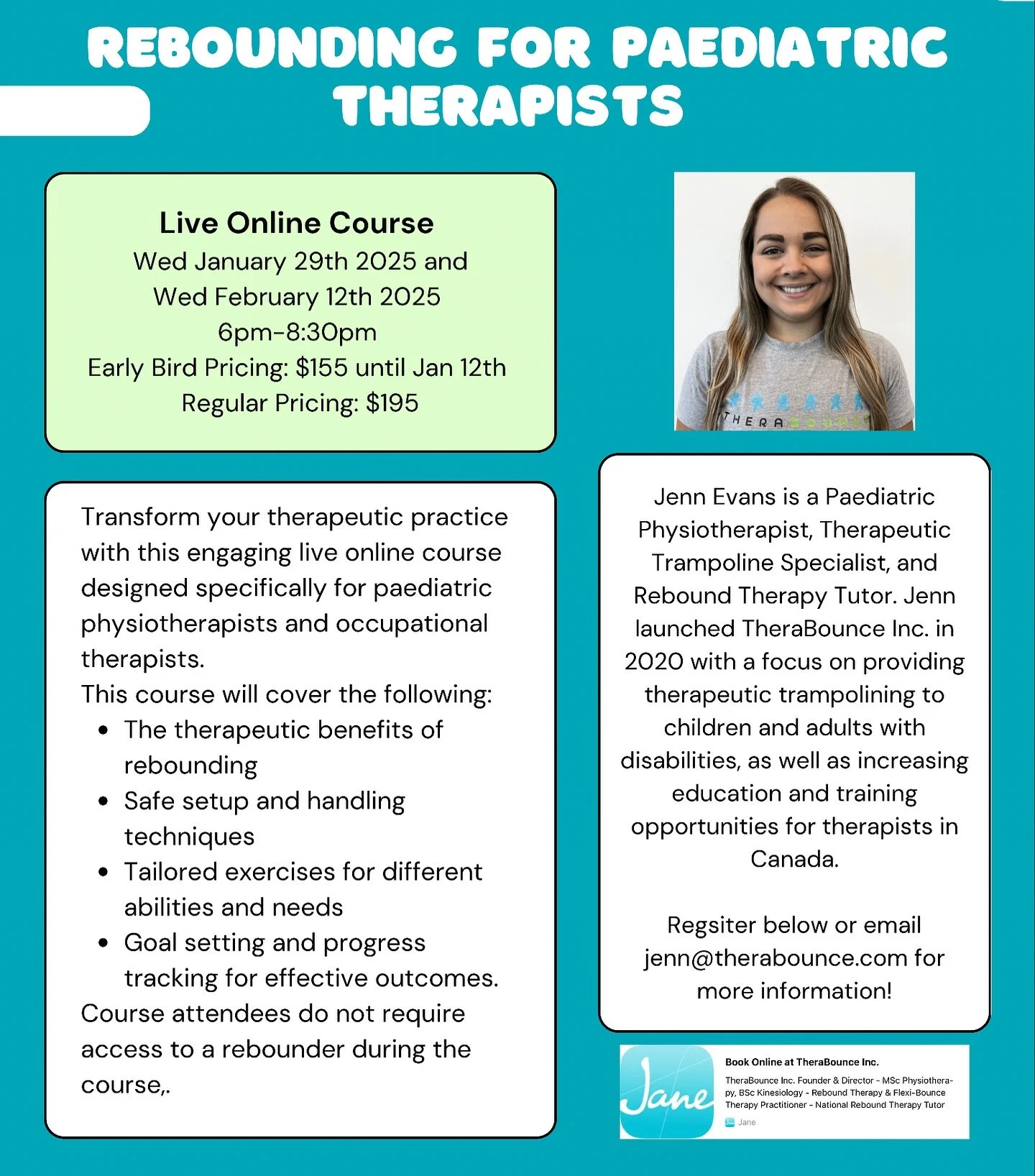 🌟 Ready to Bounce Into New Skills? 🌟
Calling all pediatric therapists! Elevate your practice with our live online course focused on how to use rebounders to promote sensory integration, motor skills, and confidence in kids—all while having F