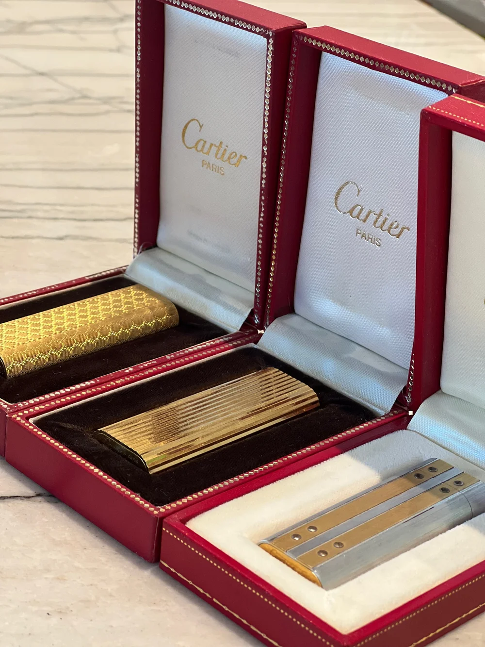 Vintage Gold Reeded Cartier Lighter, Fully working and with box